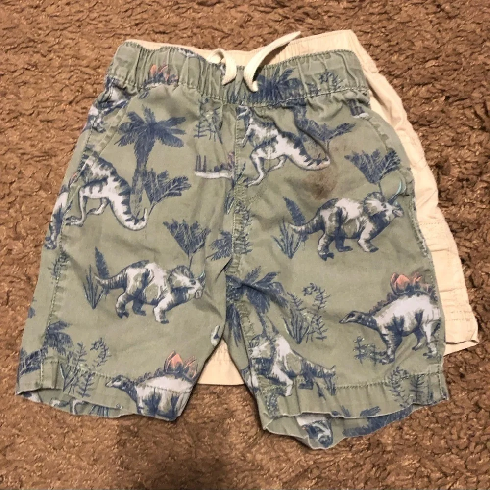 3T Shorts Bundle Lot Tan Green Boys Dinosaur Plaid Tan Blue Kids